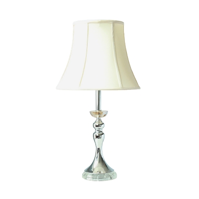 White 1 Light Table Lamp Traditionalist Crystal Paneled Bell Nightstand Light with Fabric Shade