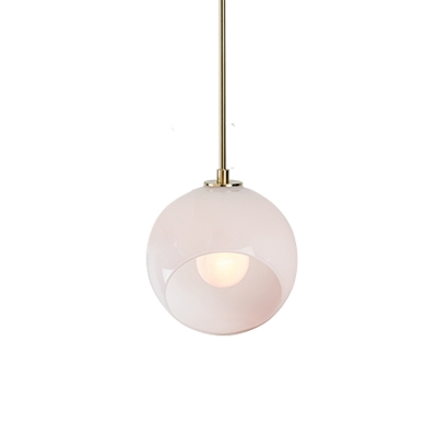 White Glass Sphere Hanging Light Modernism 1 Head Pendant Lighting Fixture for Dining Room