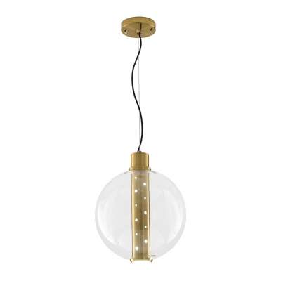 1 Bulb Bedroom Pendant Light Modernist Gold Ceiling Suspension Lamp with Globe Clear Glass Shade