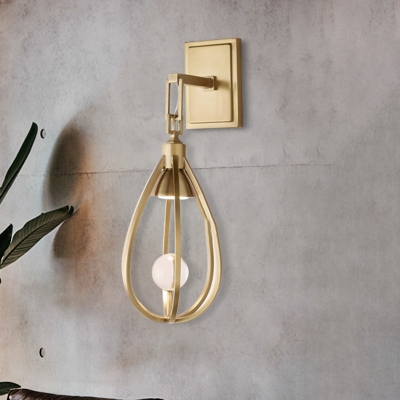 1 Bulb Teardrop Sconce Light Contemporary Metal Wall Mounted Lighting in Gold with Arm