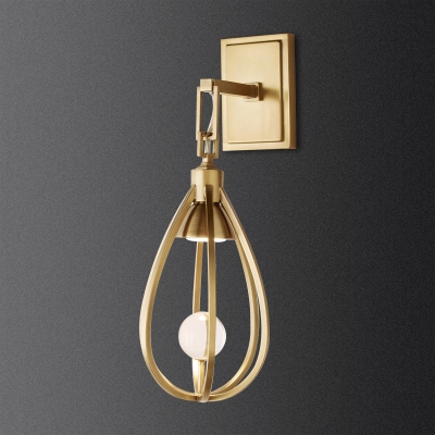1 Bulb Teardrop Sconce Light Contemporary Metal Wall Mounted Lighting in Gold with Arm