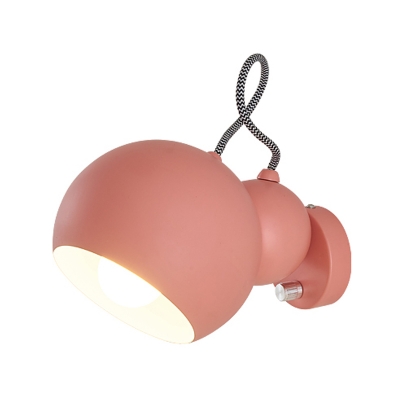 1 Head Bedroom Wall Lamp Contemporary Pink Sconce Light Fixture with Global Metal Shade