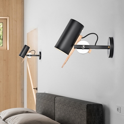 1 Head Cylinder Wall Lamp Modern Metal Sconce Light Fixture in Black/White with Adjustable Arm