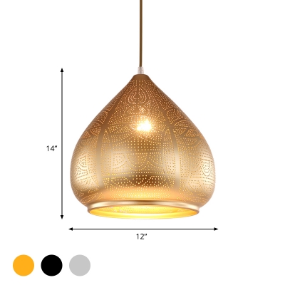 1 Head Droplet Pendant Light Traditional Metal Suspended Lighting Fixture in Gold/Bronze/Silver