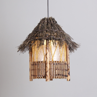 1 Head Handcrafted Pendant Lighting Japanese Wood Ceiling Suspension Lamp in Brown