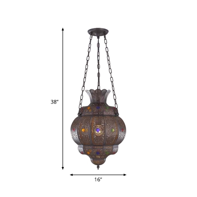 1 Head Metal Ceiling Lamp Traditionary Bronze Carved Living Room Pendant Light Fixture