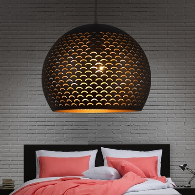 1 Head Metal Pendant Lighting Art Deco Black Globe Restaurant Ceiling Suspension Lamp
