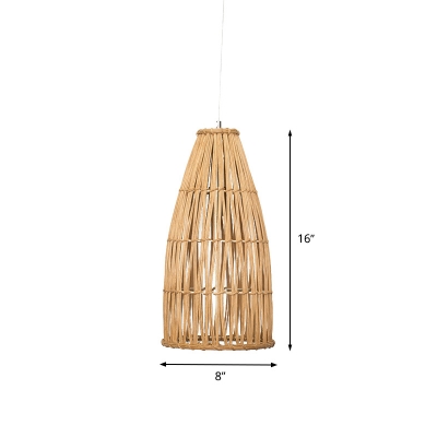 1 Head Teahouse Ceiling Lamp Asia Khaki Hanging Light Fixture with Bell Bamboo Shade