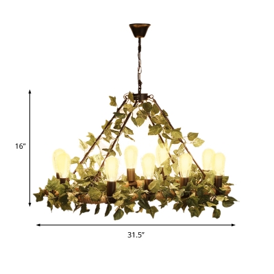 10 Lights Leaf/Flower Island Light Industrial Pink/Green Metal LED Pendant Lamp for Restaurant