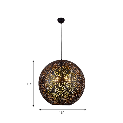 3 Heads Sphere Pendant Chandelier Traditional Metal Ceiling Suspension Lamp in Black