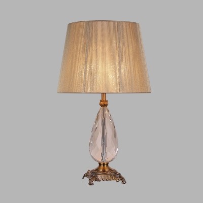 Antique Empire Shade Night Light Single Head Fabric Table Lamp in Beige with Carved Base