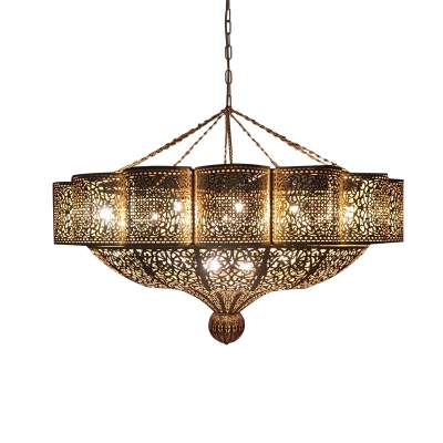 Art Deco Laser Cut Pendant Chandelier Metal 11 Bulbs Hanging Ceiling Light in Brass