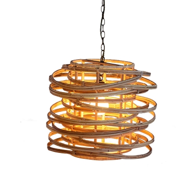 Bamboo Curl Bound Pendant Lighting Japanese 1 Bulb Ceiling Suspension Lamp in Wood