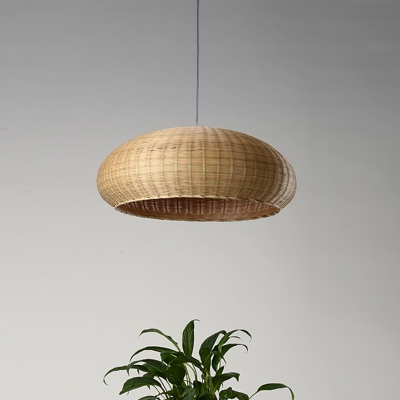 Bamboo Hat Hanging Light Chinese 1 Bulb Flaxen Pendant Lighting Fixture for Living Room