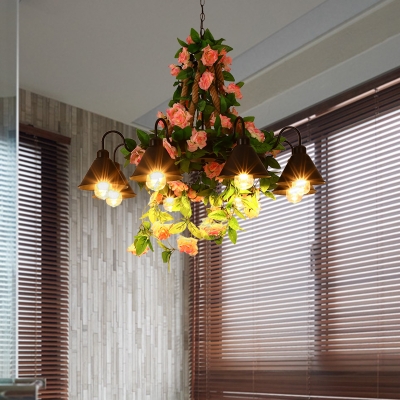 Black 6/8 Heads Chandelier Lighting Industrial Metal Tapered LED Flower Suspension Pendant for Restaurant