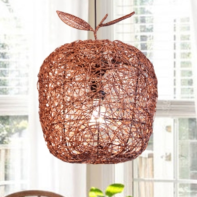 Chinese Hand-Worked Ceiling Lamp Rattan 1 Bulb Suspended Lighting Fixture in Brown