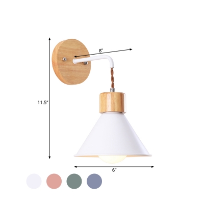 Cone Wall Lighting Modernist Metal 1 Bulb White/Grey/Pink Sconce Light Fixture with Cuvry Arm
