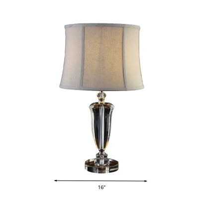 Cream Gray 1 Light Table Lamp Traditionalist Crystal Drum Nightstand Light with Fabric Shade