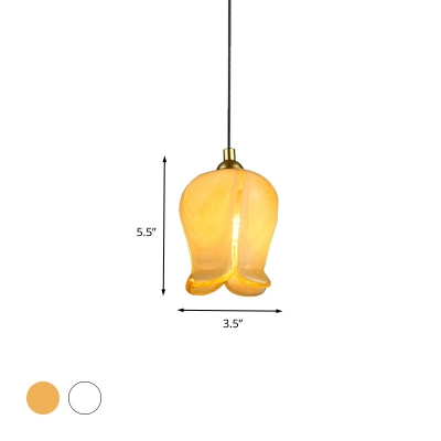 Flower White/Yellow Glass Pendant Minimalist 1 Bulb Living Room LED Suspension Lighting Fixture