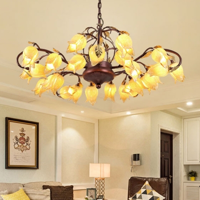 Metal Floral Chandelier Light Fixture Traditional 25 Lights Living Room LED Ceiling Pendant in Brass