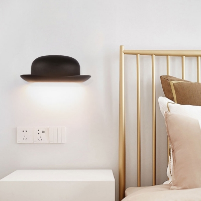 Metal Hat Wall Lighting Modernism LED Black Sconce Light Fixture in Warm/Natural Light for Bedroom