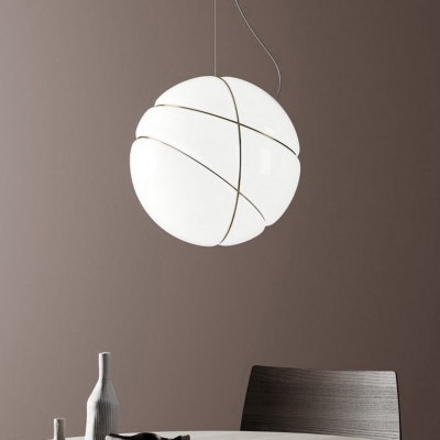 Round Bedroom Pendant Lighting White Glass 1 Head Minimalism Ceiling Suspension Lamp