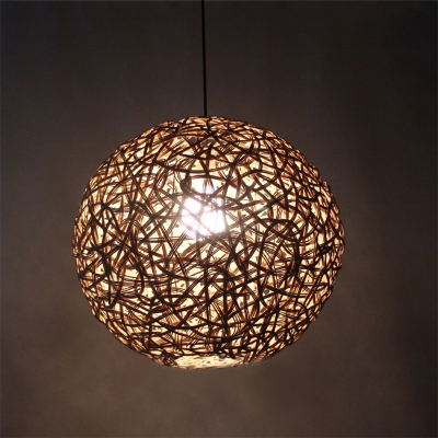Round Ceiling Lamp Chinese Rattan 1 Bulb 12
