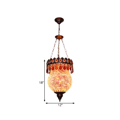 Stained Glass Jar Shaped Hanging Light Art Deco 1 Light Corridor Ceiling Suspension Lamp in Copper