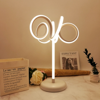 Swirly Reading Book Light Minimalist Acrylic LED White Small Desk Lamp in White/Warm Light