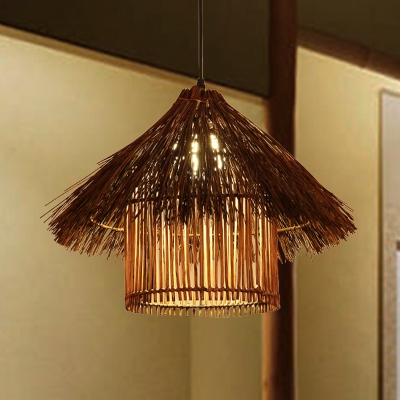 Tower Bamboo Ceiling Lamp Asian 1 Bulb Coffee Hanging Light Fixture for Living Room