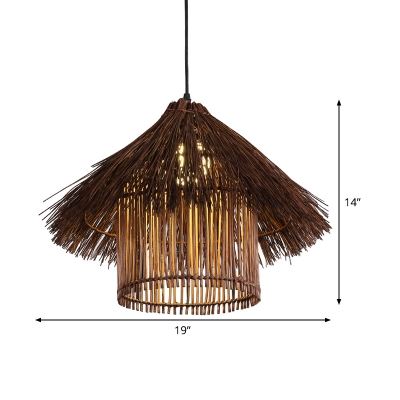 Tower Bamboo Ceiling Lamp Asian 1 Bulb Coffee Hanging Light Fixture for Living Room