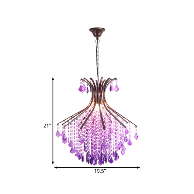 Traditional Cascade Pendant Light Fixture 1 Head Metal Ceiling Lamp in Purple for Restaurant
