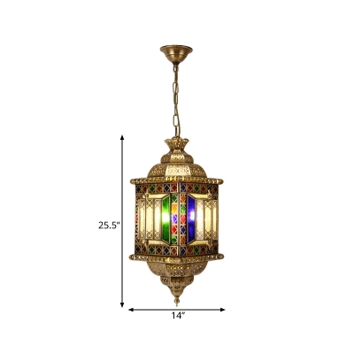 Traditional Lantern Chandelier 3 Lights Metal Hanging Ceiling Lamp in Brass for Dining Room