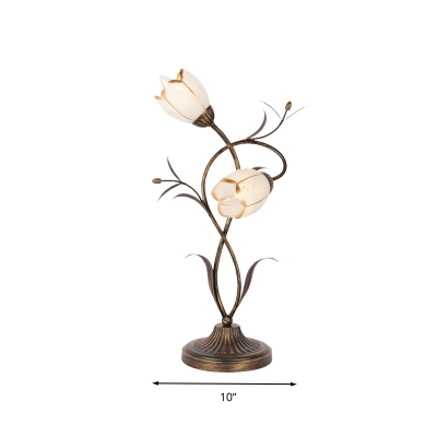 Traditionalist Bloom Nightstand Lamp 2 Bulbs Frosted White Glass Table Light in Brass