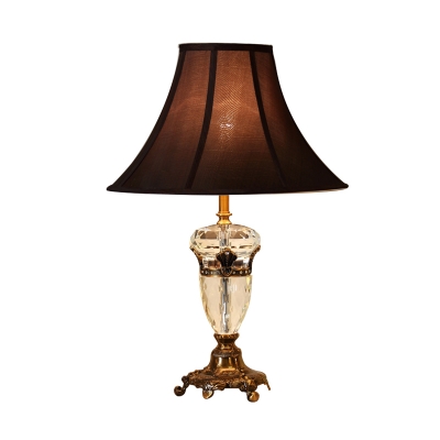 Urn Bedroom Table Light Retro Beveled Crystal Prism Single Light Brown Nightstand Lamp with Carved Base