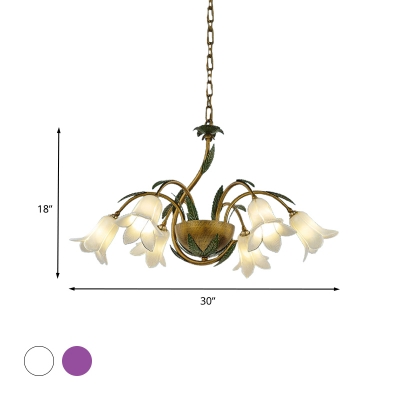 White/Purple Glass Blossom Chandelier Country Style 6 Heads Dining Room Pendant Light Fixture
