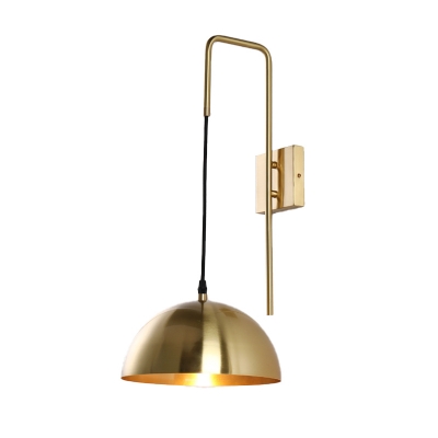 1 Bulb Dining Room Wall Lamp Modernism Brass Sconce Light Fixture with Domed Metal Shade