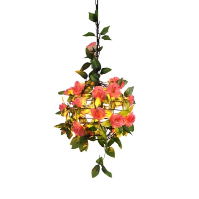 1 Bulb Metal Pendant Light Fixture Industrial Pink/Orange/Green Maple Leaf/Rose/Plant Restaurant LED Hanging Lamp Kit