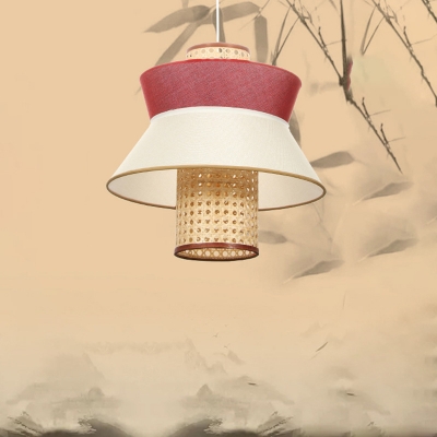 1 Bulb Tearoom Ceiling Light Asia Pink Suspended Lighting Fixture with Flare Bamboo Shade
