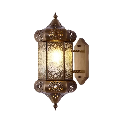 1 Bulb Wall Sconce Lighting Traditional Lantern Metal Wall Mount Lamp in Brass with Seeded Glass Shade
