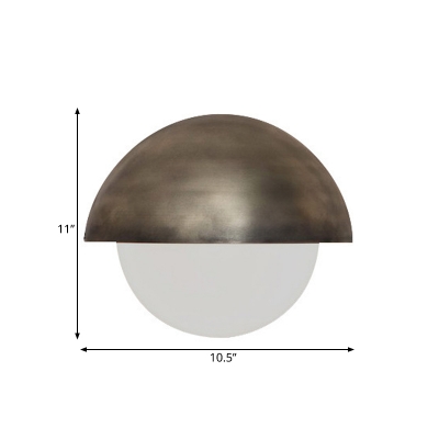 1 Head Semicircle Sconce Light Modern Metal Wall Mounted Lamp in Bronze with White Glass Shade