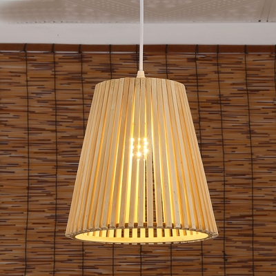 1 Head Wide Flare Pendant Lighting Chinese Bamboo Ceiling Suspension Lamp in Wood