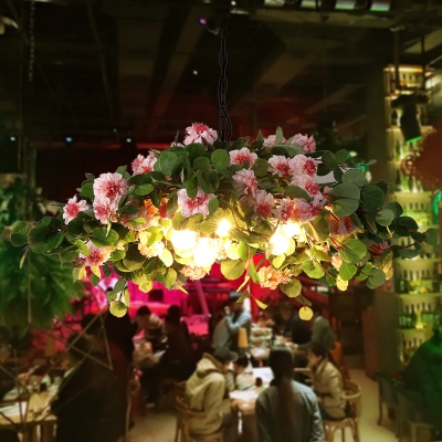 3 Bulbs Chandelier Light Industrial Plant and Flower Metal LED Suspension Lamp in Green, 16