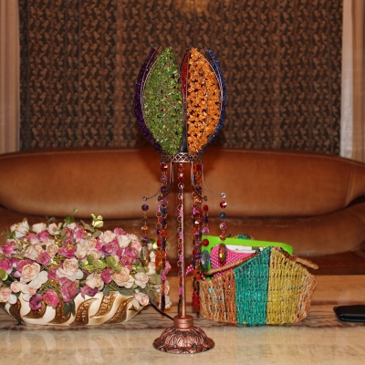 Antique Flower Table Lighting 1 Bulb Metal Nightstand Light in Copper for Living Room