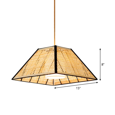 Asia 1 Bulb Pendant Lighting Beige Tapered Ceiling Hanging Light with Bamboo Shade