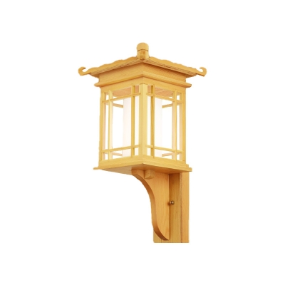Asia House Sconce Wood 1 Bulb Wall Mounted Light Fixture in Beige with Inner White Tube Fabric Shade