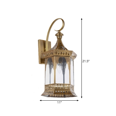 Brass 1 Light Wall Mount Lamp Antiqued Metal Lantern Sconce Light Fixture with Clear Glass Shade