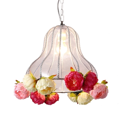Chrome 1 Bulb Pendant Lamp Antique Metal Gourd LED Flower Suspension Light for Restaurant