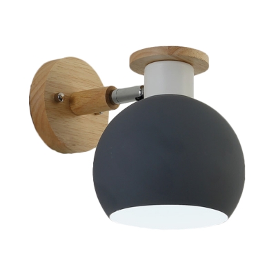 Contemporary 1 Head Wall Lighting Grey Spherical Sconce Light Fixture with Metal Shade