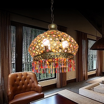 Dome Living Room Chandelier Lamp Metal 3 Lights Silver/Brass/Bronze Pendant Lighting Fixture, 14